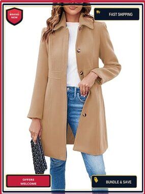 Womens Single Breasted Pea Coat Lined Mid-Length Work Office